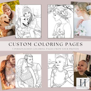 5 Custom Coloring Pages, Personalized Coloring Page From Photo, Printable Coloring Books, Gift For Kids, Wedding Coloring book, DIGITAL