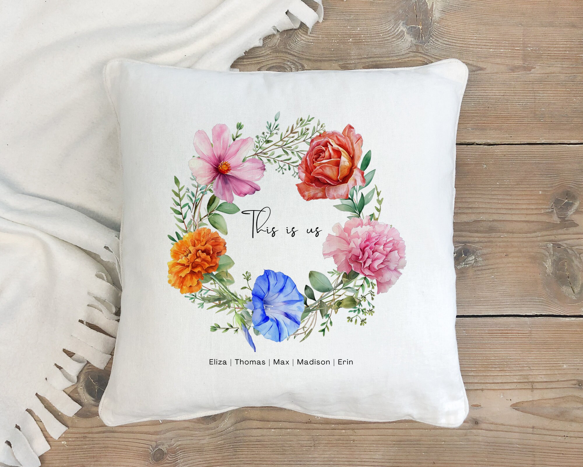 Personalized Mom Faux Fur Pillow with up to 9 Kids' Names - Cute Flower Garden - Mother’s Day Gift