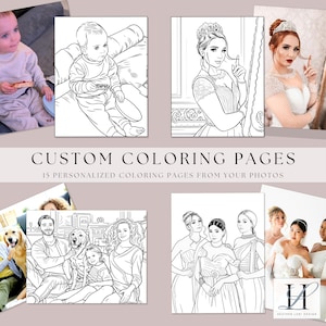 15 Custom Coloring Page, Personalized Coloring Page From Photo, Printable Coloring Books, Gift For Kids, Wedding Coloring book, Valentines