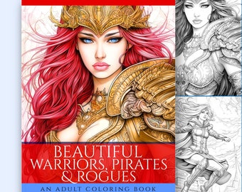 Fantasy Coloring Book, Printable Fantasy Warriors Colouring Pages, Adult Coloring, Beautiful Female Pirate Coloring Book, Fantasy Art