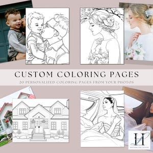 20 Custom Coloring Page, Personalized Coloring Page From Photo, Printable Coloring Books, Gift For Kids, Wedding Coloring book, Valentines
