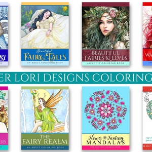 May include: Collection of adult coloring books with fantasy themes. Titles include "Winter Fantasy," "Fairy Tales," "Fairies & Elves," and "Warriors, Pirates & Rogues." The books feature detailed illustrations and the text "Heather Lori Designs Coloring Books."