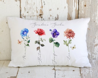 Custom Grandma's Garden Pillow, Personalized Birth Flower Pillow, Grandmas Garden Pillow with Grandkids, Gift for Grandma, Mothers Day Gift