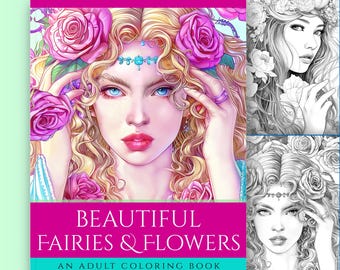 Printable Fairy Coloring Book, Fantasy Colouring Pages, Adult Coloring, Fairytale Book, Fantasy Art, Princess Coloring, Flower Coloring