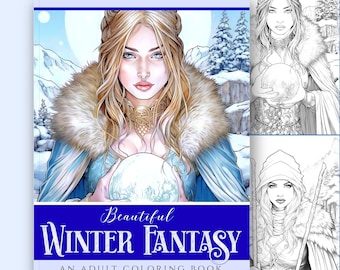 Fantasy Coloring Book, Printable Fantasy Colouring Pages, Adult Coloring, Beautiful Winter fantasy Coloring Book, Fantasy Art