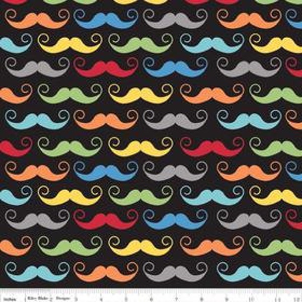 1 yard Geekly Chic  Fabric by Robert Kaufman - Black Mustache