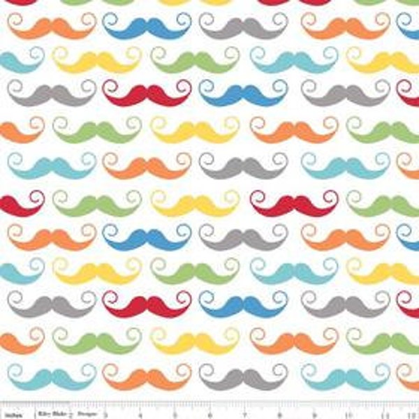 1 yard Geekly Chic  Fabric by Robert Kaufman - White Multi Mustache