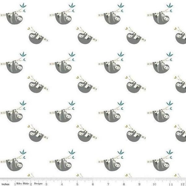 49" FLANNEL JOEY white fabric from Riley Blake Designs Sloth by Deena Rutter Item Number: F7804-WHITE