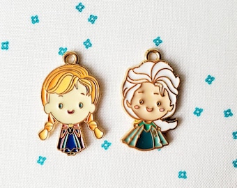 Anna and Elsa Frozen princesses Charm, zipper pull, crochet marker, fob