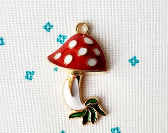 Red Spotted MUSHROOM Charm, zipper pull, crochet marker, fob