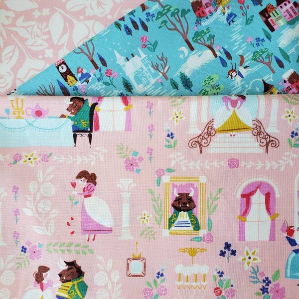 3 Fat Quarters Pink main BEAUTY and the BEAST fabric Riley Blake Designs by Jill Howarth