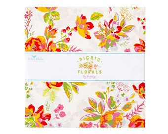 10" inch squares PICNIC FLORALS layer cake Stacker fabric by My Minds Eye Riley Blake Designs  10-14610-42