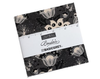 BOUDOIR 5 inch charm pack Moda Fabric by BasicGrey 30650PP black grey