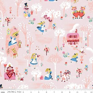 It's Here! Down the Rabbit Hole fabric pink main Riley Blake Designs by Jill Howarth fat quarter half yard C12940-blush Alice in Wonderland