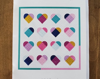 Love & Stitches Quilt paper pattern by Megan Collins baby, throw, small throw, twin, queen, king size heart