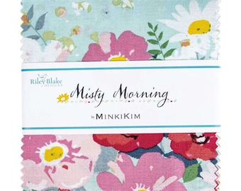 5" inch squares MISTY MORNING charm pack fabric by Riley Blake by Minki Kim 5-11580-42