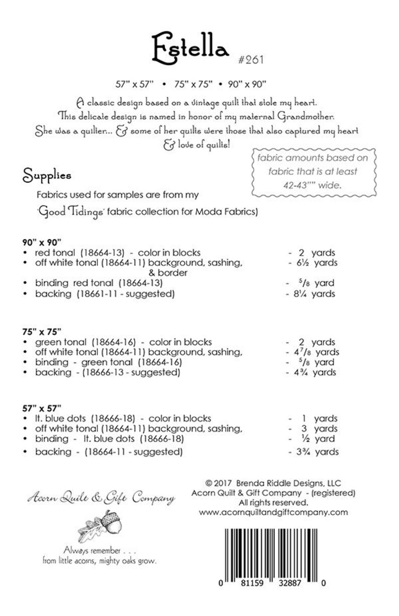 Estella Quilt Pattern by Acorn Quilt & Gift Company Strip Etsy