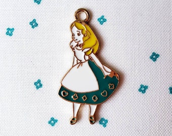 Alice in Wonderland Charm, zipper pull, crochet marker, fob, dress