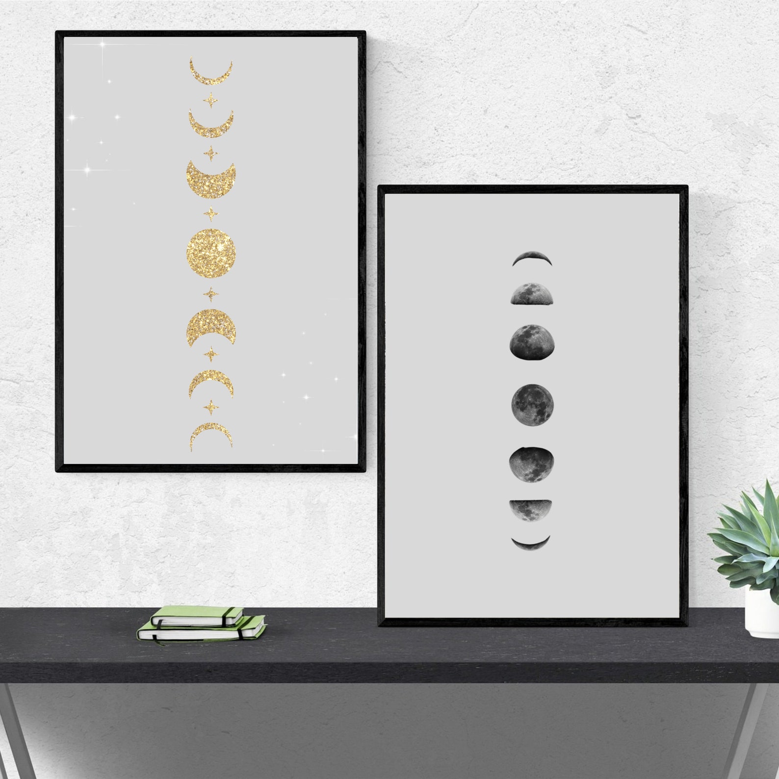 Minimalist Moon Phase Art Print: Lunar Cycle Wall Decor (digital ...