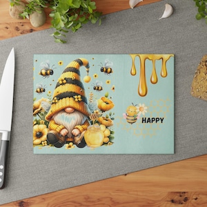 Honey Bee Themed Tempered Glass Cutting Board - Stylish Kitchen Accessory - Great for Entertaining