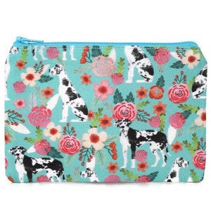 ELIGE EL TAMAÑO Estuche con cremallera de gran danés en el jardín / Regalo de gran danés / Bolso para cámara de gran danés en color crema / Estuche para maquillaje o monedas