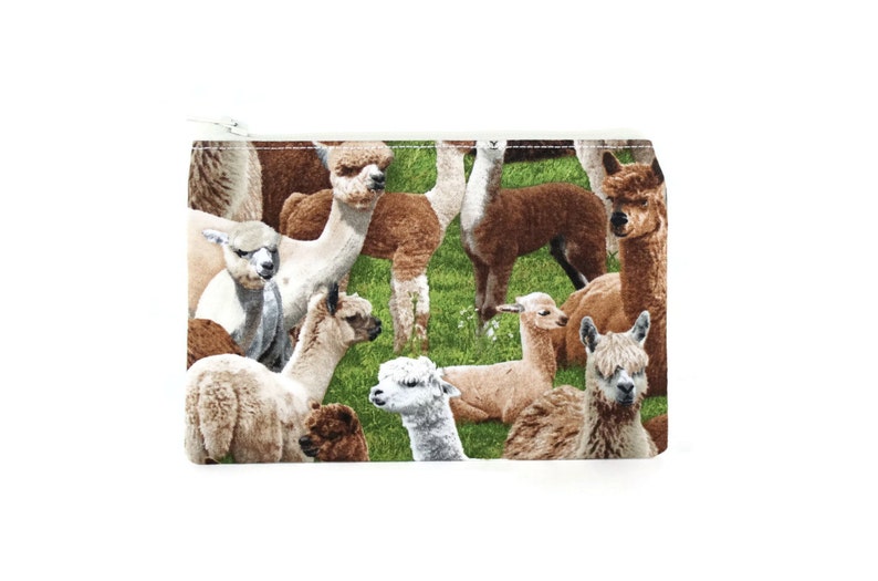 CHOOSE SIZE Alpaca Zipper Pouch Adorable Llama Knitting Project Bag Cute Camera Bag
