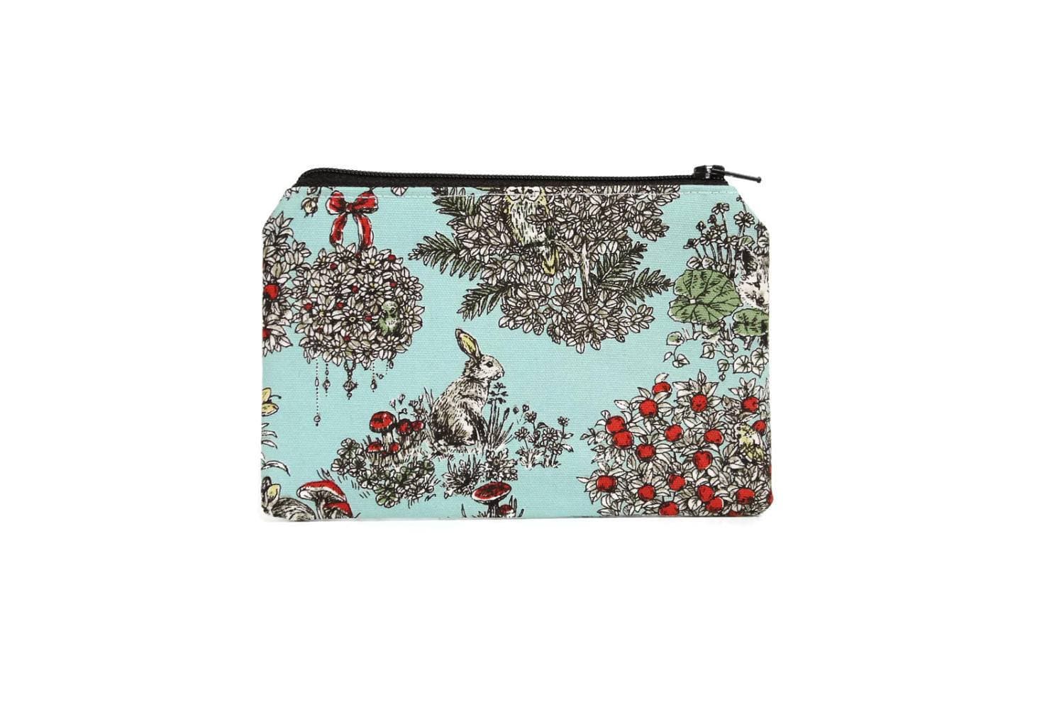 CHOOSE SIZE Hedgehog and Rabbit Mini Zipper Pouch / Cute