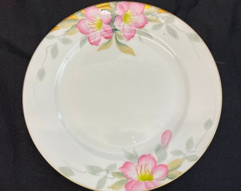 Vintage -Noritake Azalea -19322 Porcelain Dinner Plate Pink Flowers Green Mark Japan -Morimura Brothers