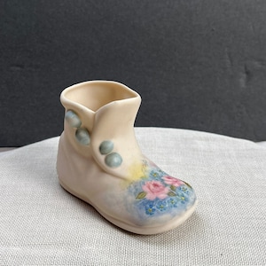 4&quot; vintage  Porcelain baby shoe-Pink roses, Blue buttons- Beautiful