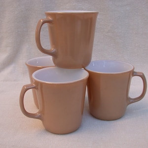 Vintage Set of 4 Pyrex Tan-Camel- Milk Glass Mugs-1970s