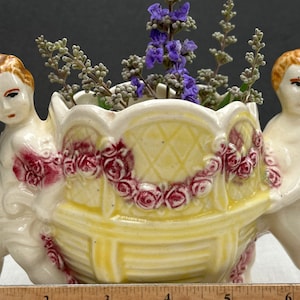 1940s Cherubs Putti-Planter-Basket- Garland roses made in Japan