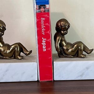 Italian Marble bronze Cherubs-Bookends vintage . Made in Italy.
