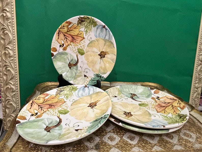 ROBERT STANLEY Set (4) Joyfall Collection Pumpkin Accent Salad Plates 8 ...