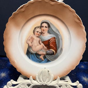 Religious wall plate Porcelain Madona- Mother and Child  German C T Altwasser German