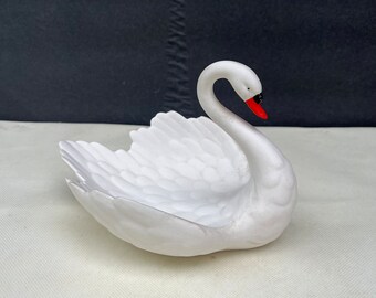 Vintage-West Germany  white Swan Goebel -jewelry holder -Porcelain 7"-Goebel white swan