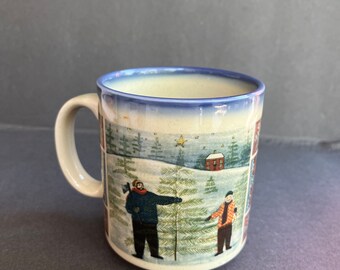 Otagiri Mug Coffee-Tea- Cup- 4"tall-Japan stoneware Cup winter - Christmas tree