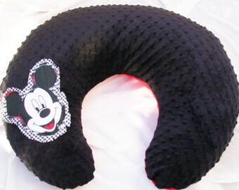 Modern Mickey Face-Feddng Pillow Cover-with Mickey Applique-Black Mink -Red