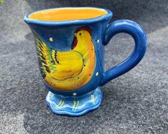 Susan Winget Rooster Blue Mug: Country Farmhouse Decor-Country Collage- Certified international