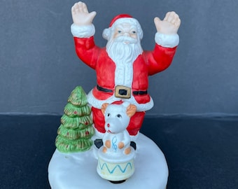 Vintage Music Box Santa Clause -Tree and Bear- Cub  - 7" tall