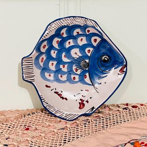 Ceramica Vietri Solimene Italy Fish Dish Hand Painted Blue -wall decor -Italian Pottery -Cobalt Blue