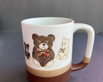 Otagiri Teddy Bears Mug Coffee-Tea- Cup- -Japan stoneware Cup WM stoneware speckled 3.3/4” tall