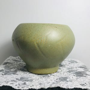1960-Sage Green McCoy Floraline Scrolled Planter Vase Mid Century-Vase -Jardeniere-Planter