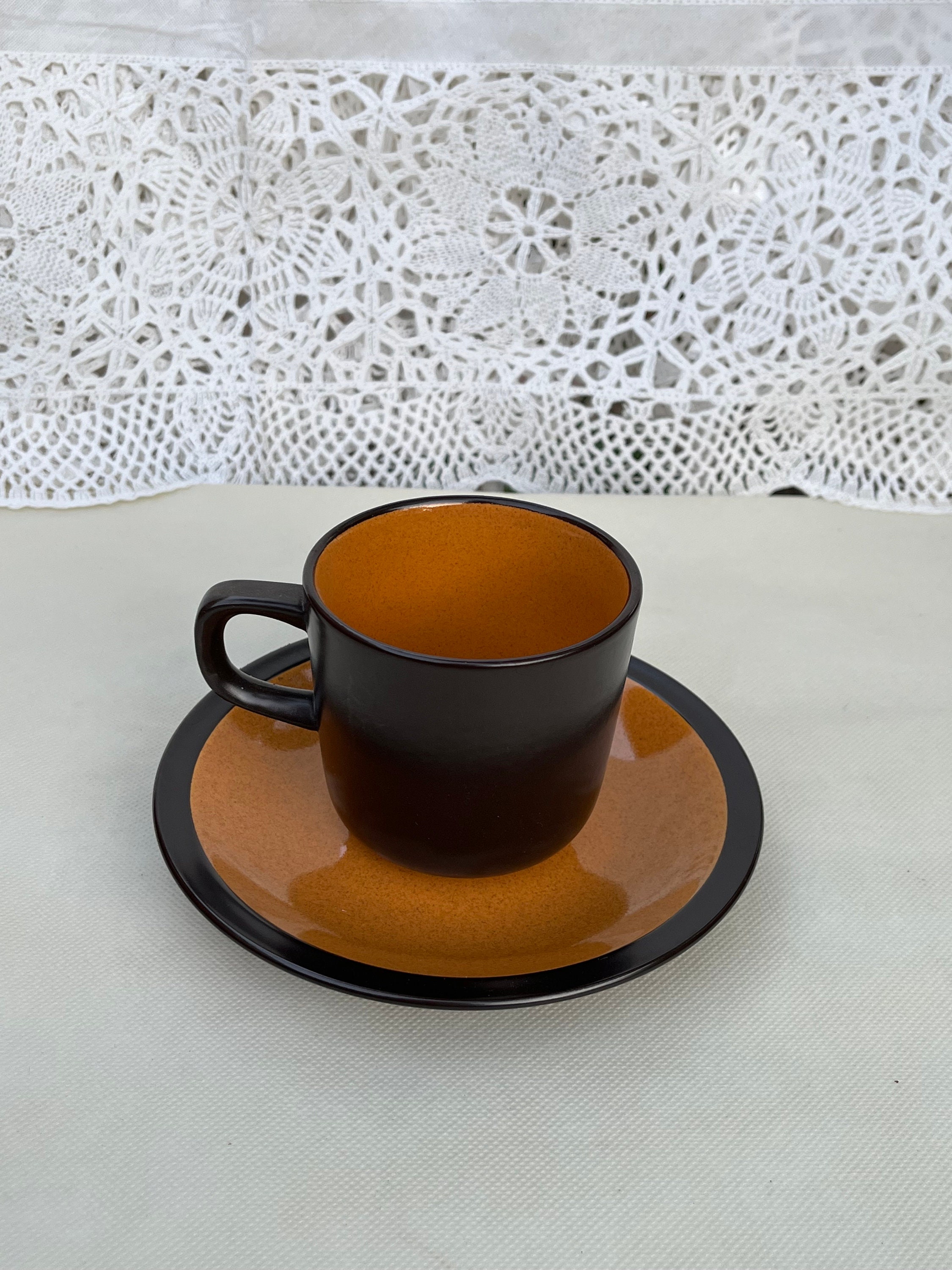 Vintage Mikasa Terra Stone PAPRIKA E1258 - Coffee cup and saucer set-Brown orange