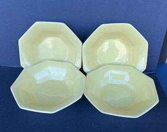 4 cereal Bowls-Independence Ironstone Interpace-Daffodil  Yellow MCM Vintage Japan 7”