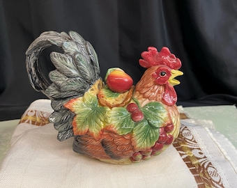 Rooster Teapot from Fitz and Floyd's Coq du Village Collection -- Vintage- Hand-Crafted Ceramic 4-Cup
