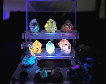 UV-licht fluorescerende minerale vitrine, acryl gelaagde kristallen opbergdoos, oplichtende monstervitrine, bureauorganisator geoloog cadeau