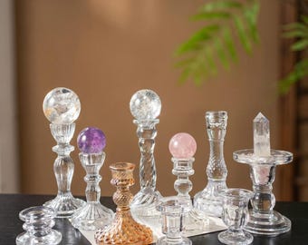 Base per candelabro in vetro, supporto a sfera di cristallo, portacandele in stile vintage, piedistallo per candelabro affusolato, decorazione per la casa, altare nuziale romantico