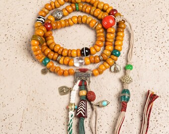 Collana con 108 perle Mala, bracciale avvolgente boho con perline Dzi, gioielli per la meditazione