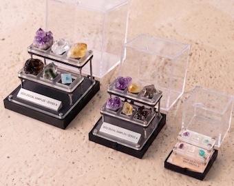 Scatola porta minerali a tre livelli, scatola trasparente e vivace per campioni in miniatura, vassoio espositivo in acrilico e cristallo