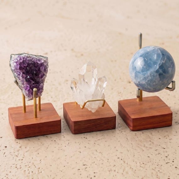 Adjustable Mineral Display Stand, Crystal Sphere Holder, Geode Cluster Wooden Base, Specimen Easel, Unique Rock Collector Gift
